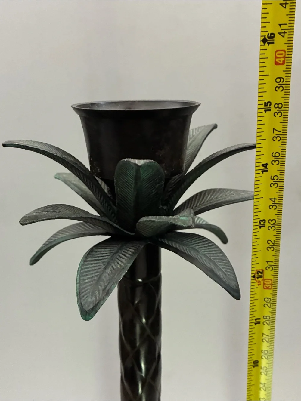 Decorative Metal Dark Bronze Palm Pillar Candle Holder